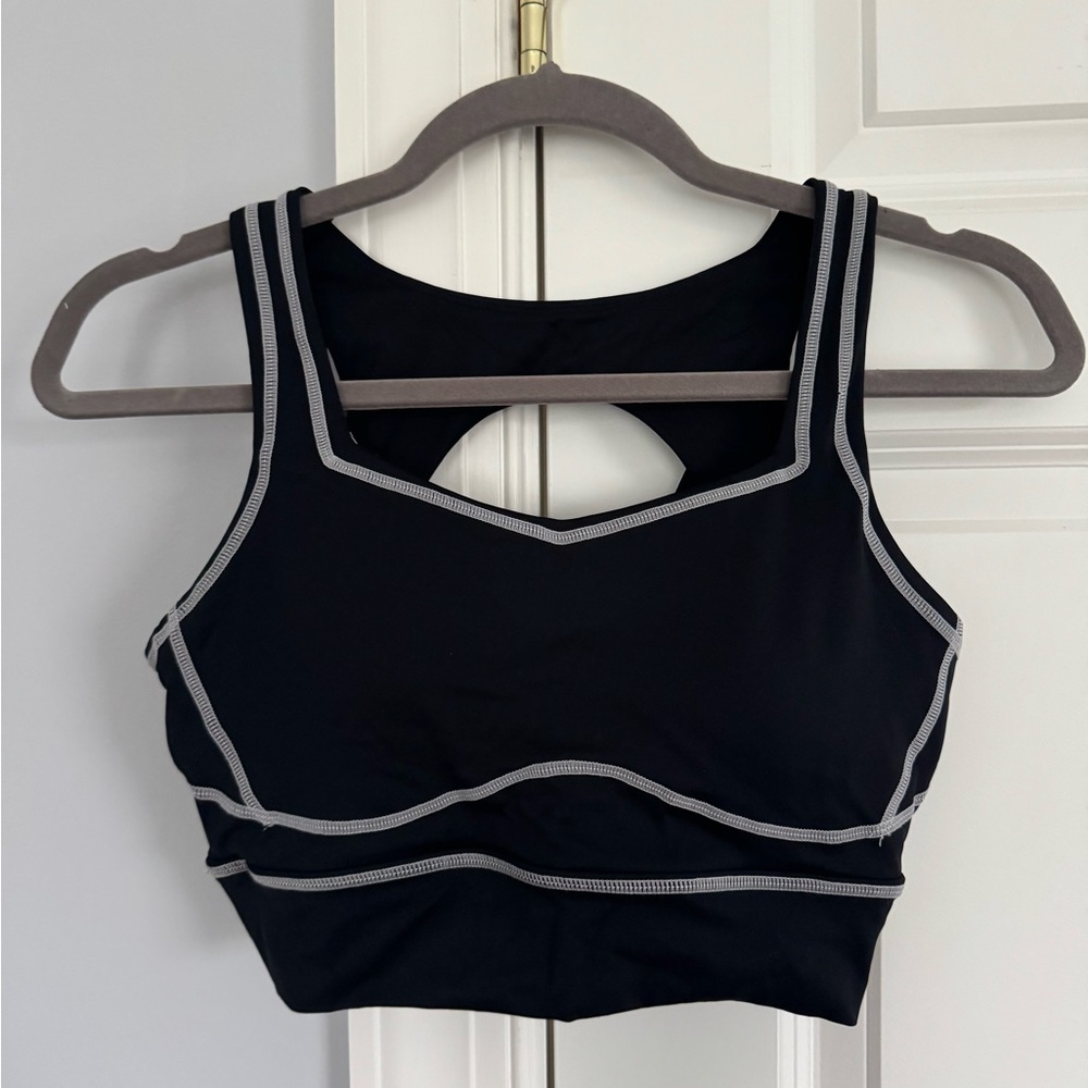 BuffBunny Black Sports Bra with White Trim
